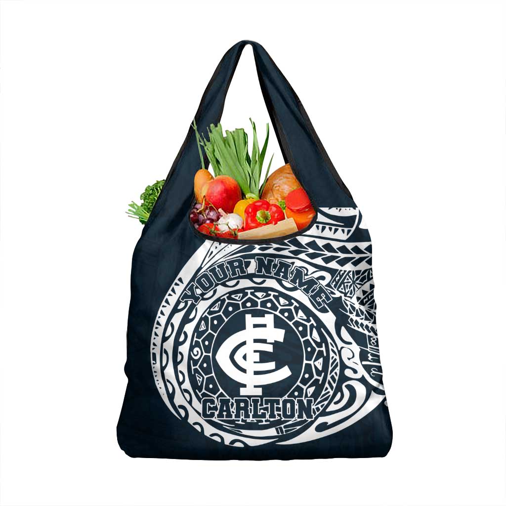 Personalized Carlton Blues Polynesian Grocery Bag Tribal Chest and Sleeve Tattoo Heritage Warrior