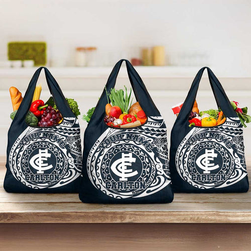 Personalized Carlton Blues Polynesian Grocery Bag Tribal Chest and Sleeve Tattoo Heritage Warrior