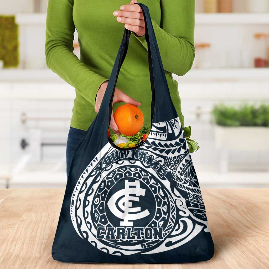 Personalized Carlton Blues Polynesian Grocery Bag Tribal Chest and Sleeve Tattoo Heritage Warrior