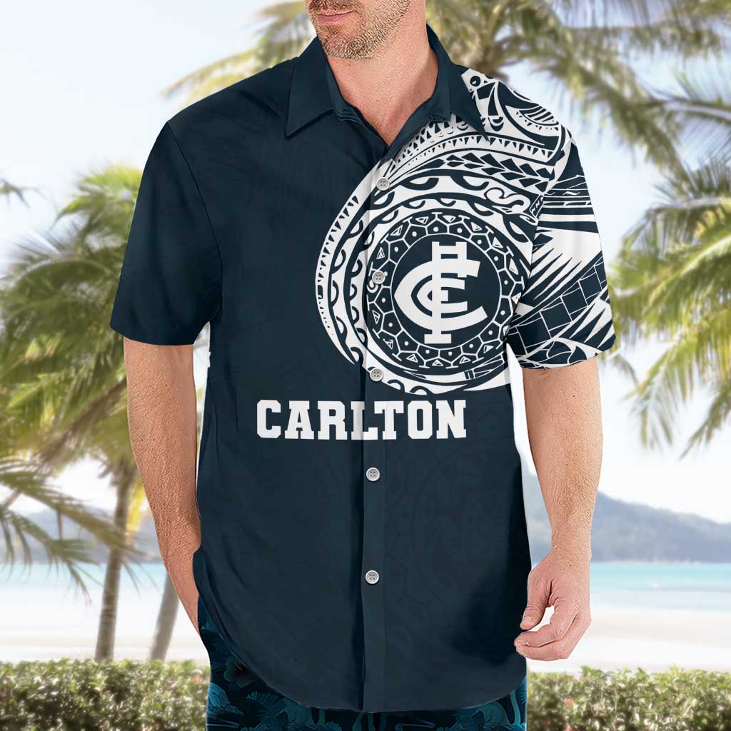 Personalized Carlton Blues Polynesian Hawaiian Shirt Tribal Chest and Sleeve Tattoo Heritage Warrior