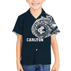 Personalized Carlton Blues Polynesian Hawaiian Shirt Tribal Chest and Sleeve Tattoo Heritage Warrior