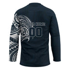 Personalized Carlton Blues Polynesian Hockey Jersey Tribal Chest and Sleeve Tattoo Heritage Warrior