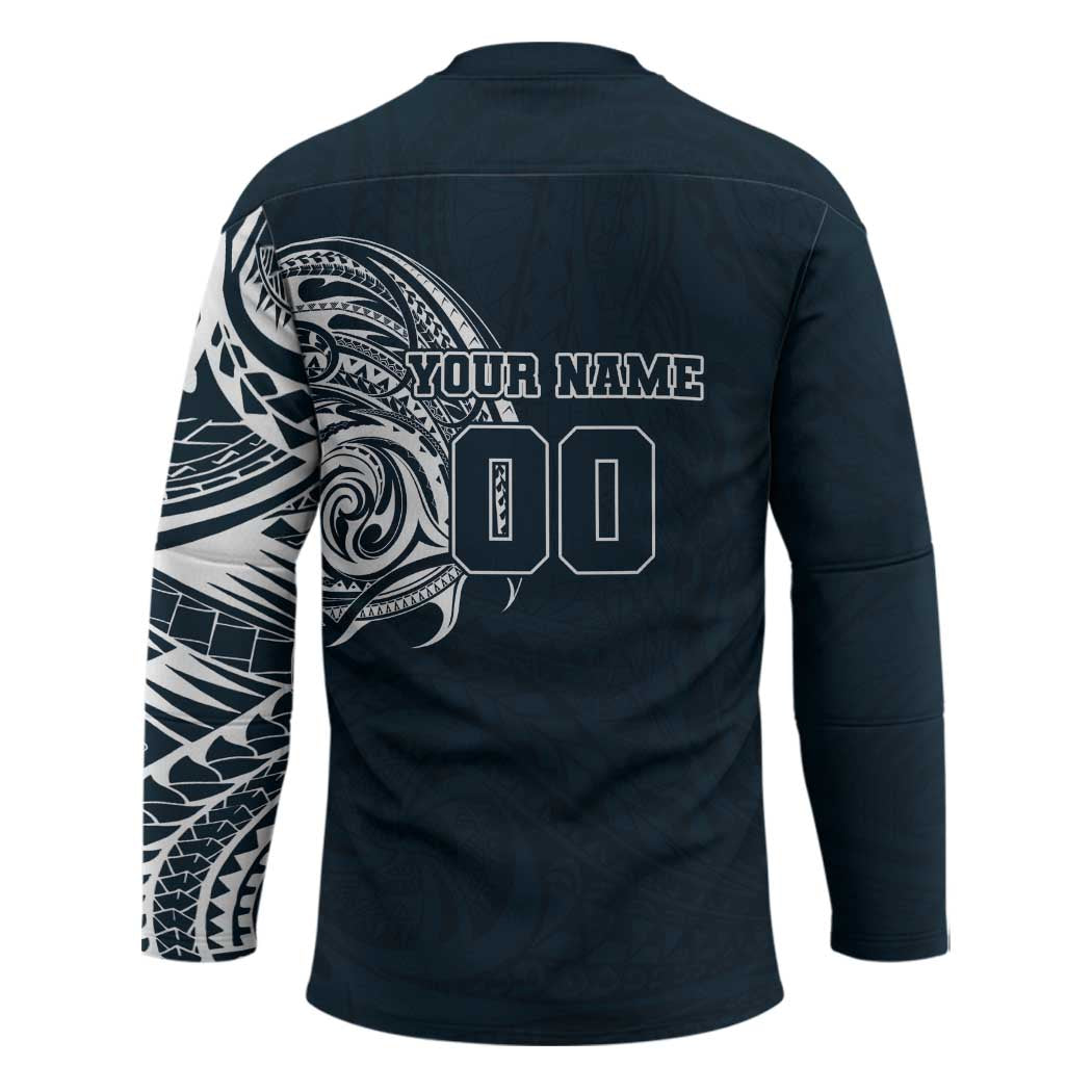Personalized Carlton Blues Polynesian Hockey Jersey Tribal Chest and Sleeve Tattoo Heritage Warrior