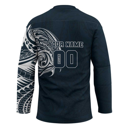 Personalized Carlton Blues Polynesian Hockey Jersey Tribal Chest and Sleeve Tattoo Heritage Warrior