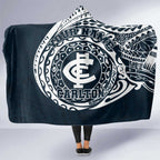 Personalized Carlton Blues Polynesian Hooded Blanket Tribal Chest and Sleeve Tattoo Heritage Warrior