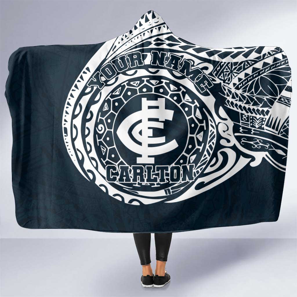 Personalized Carlton Blues Polynesian Hooded Blanket Tribal Chest and Sleeve Tattoo Heritage Warrior