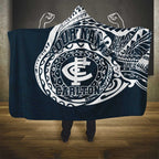 Personalized Carlton Blues Polynesian Hooded Blanket Tribal Chest and Sleeve Tattoo Heritage Warrior