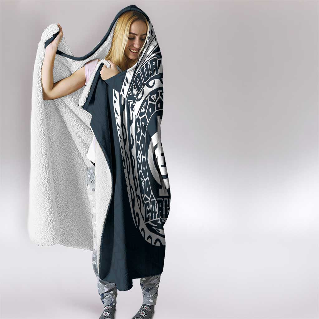 Personalized Carlton Blues Polynesian Hooded Blanket Tribal Chest and Sleeve Tattoo Heritage Warrior