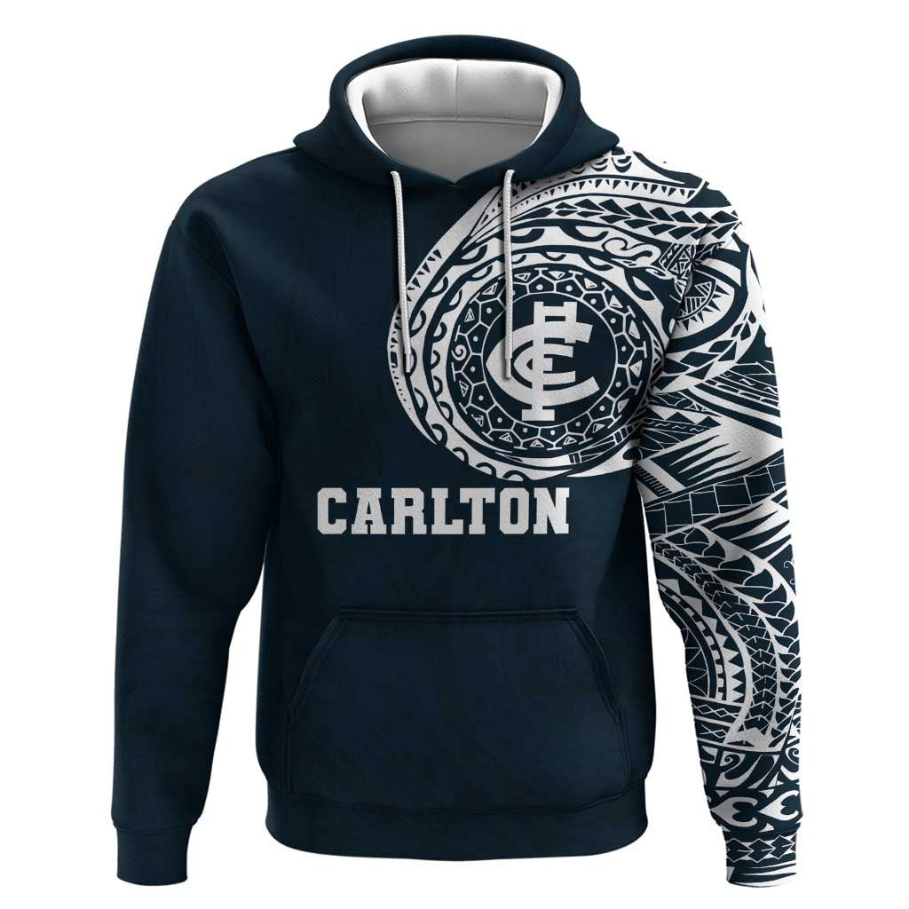 Personalized Carlton Blues Polynesian Hoodie Tribal Chest and Sleeve Tattoo Heritage Warrior