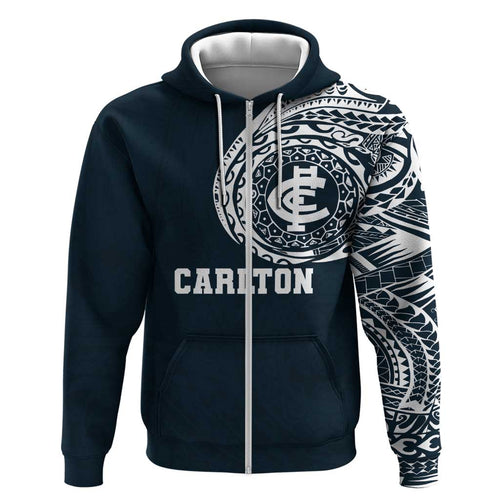 Personalized Carlton Blues Polynesian Hoodie Tribal Chest and Sleeve Tattoo Heritage Warrior