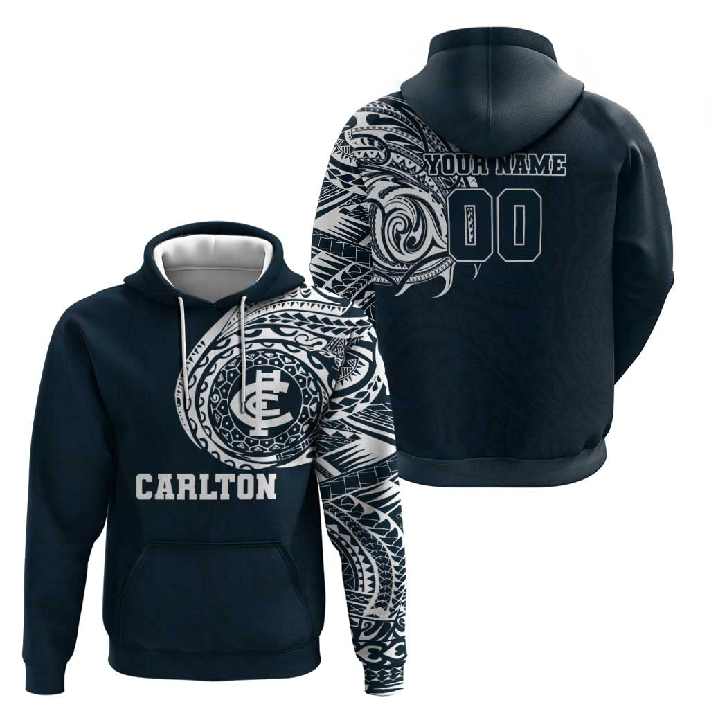 Personalized Carlton Blues Polynesian Hoodie Tribal Chest and Sleeve Tattoo Heritage Warrior