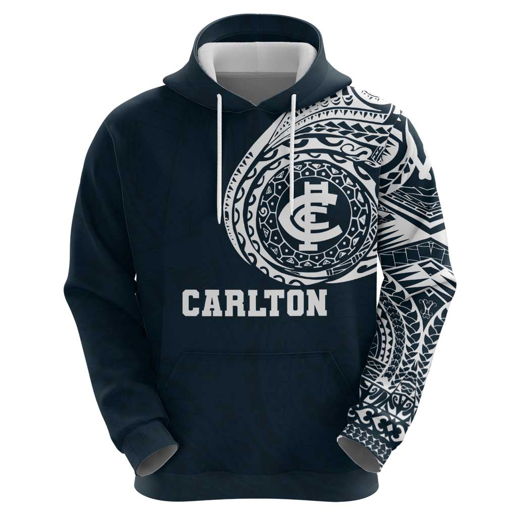 Personalized Carlton Blues Polynesian Hoodie Tribal Chest and Sleeve Tattoo Heritage Warrior