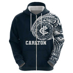 Personalized Carlton Blues Polynesian Hoodie Tribal Chest and Sleeve Tattoo Heritage Warrior