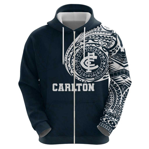 Personalized Carlton Blues Polynesian Hoodie Tribal Chest and Sleeve Tattoo Heritage Warrior