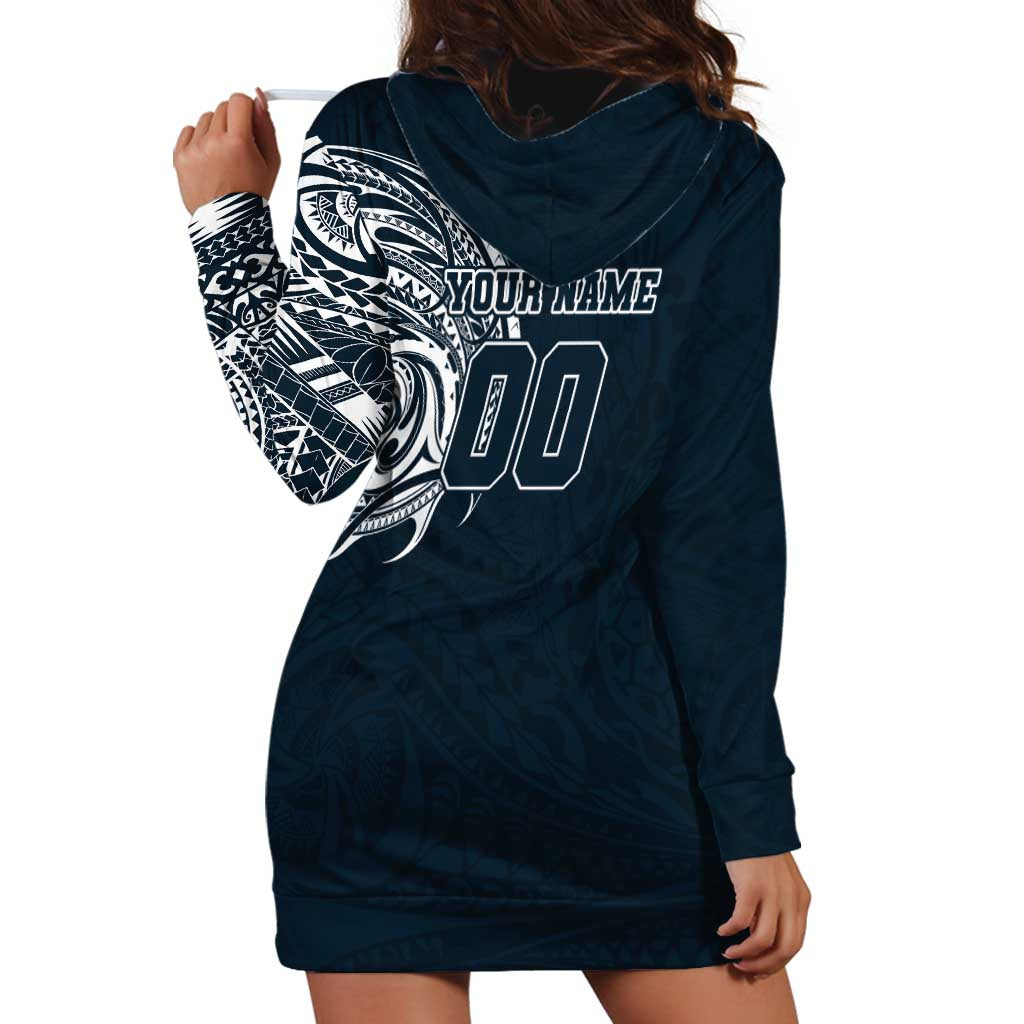 Personalized Carlton Blues Polynesian Hoodie Dress Tribal Chest and Sleeve Tattoo Heritage Warrior