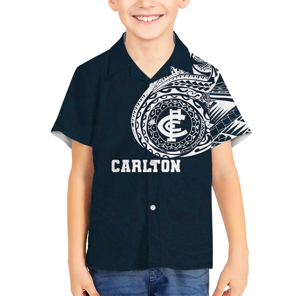 Personalized Carlton Blues Polynesian Kid Hawaiian Shirt Tribal Chest and Sleeve Tattoo Heritage Warrior