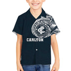 Personalized Carlton Blues Polynesian Kid Hawaiian Shirt Tribal Chest and Sleeve Tattoo Heritage Warrior