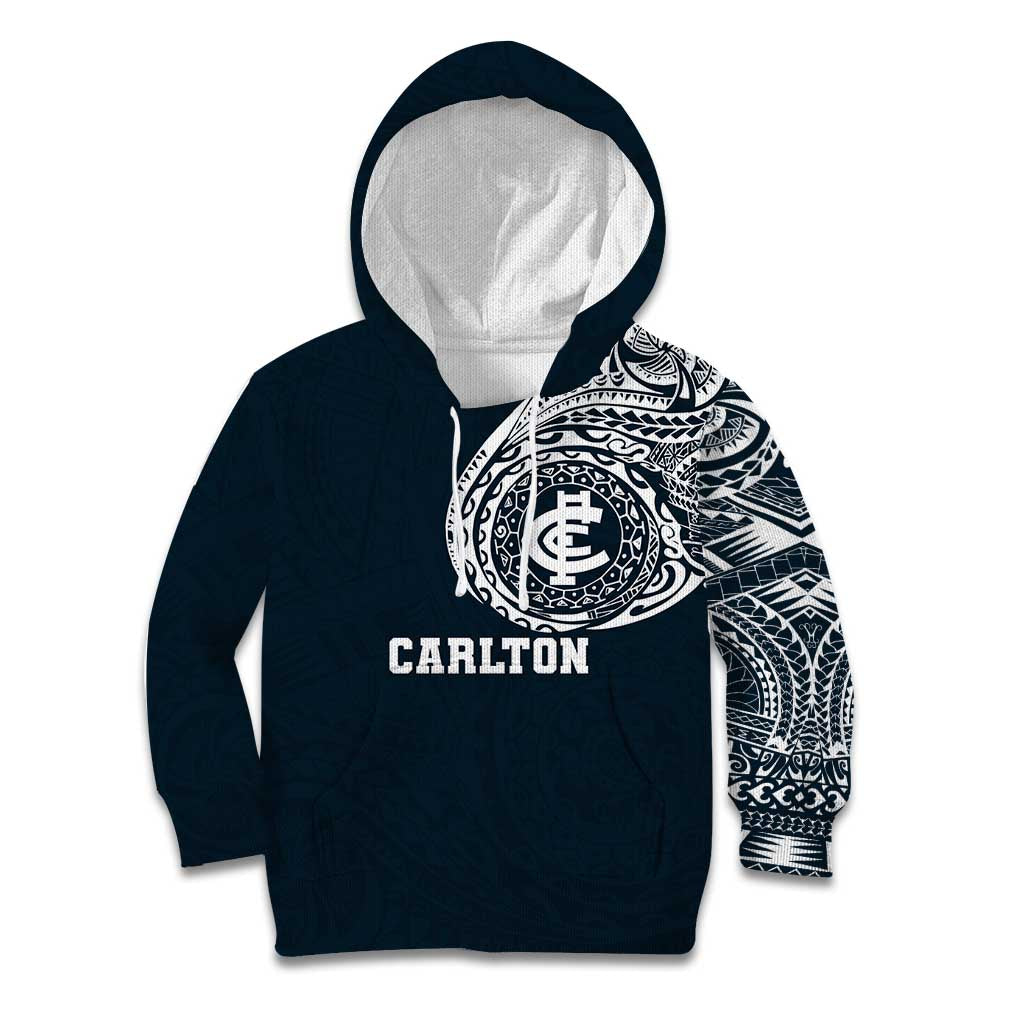 Personalized Carlton Blues Polynesian Kid Hoodie Tribal Chest and Sleeve Tattoo Heritage Warrior