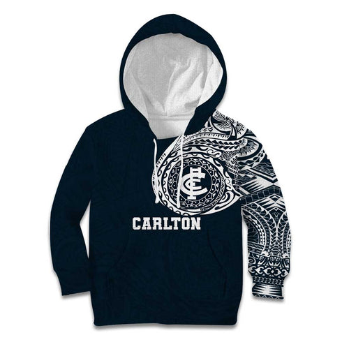 Personalized Carlton Blues Polynesian Kid Hoodie Tribal Chest and Sleeve Tattoo Heritage Warrior