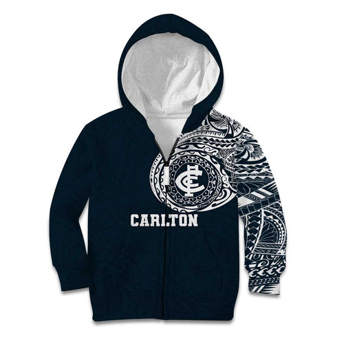 Personalized Carlton Blues Polynesian Kid Hoodie Tribal Chest and Sleeve Tattoo Heritage Warrior