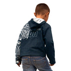 Personalized Carlton Blues Polynesian Kid Hoodie Tribal Chest and Sleeve Tattoo Heritage Warrior