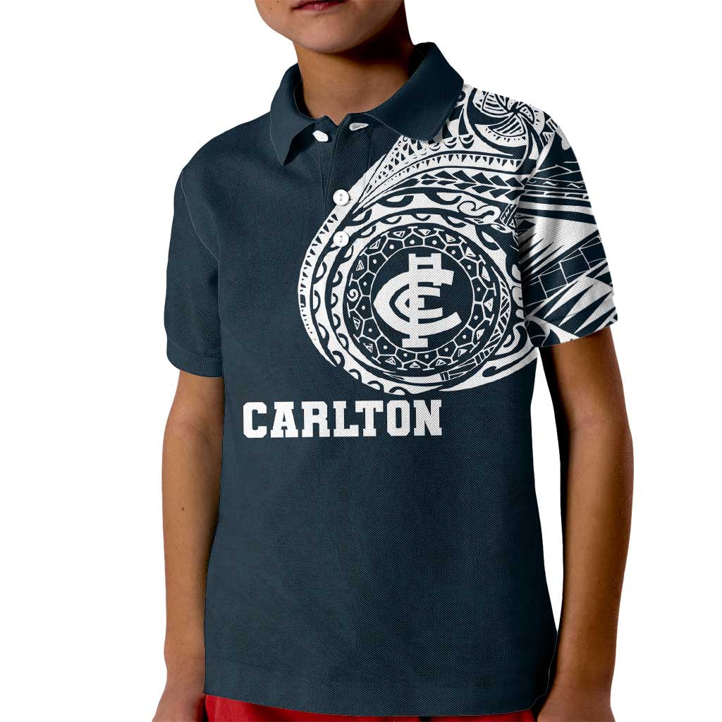 Personalized Carlton Blues Polynesian Kid Polo Shirt Tribal Chest and Sleeve Tattoo Heritage Warrior