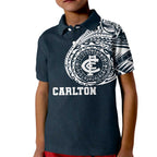 Personalized Carlton Blues Polynesian Kid Polo Shirt Tribal Chest and Sleeve Tattoo Heritage Warrior