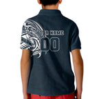 Personalized Carlton Blues Polynesian Kid Polo Shirt Tribal Chest and Sleeve Tattoo Heritage Warrior