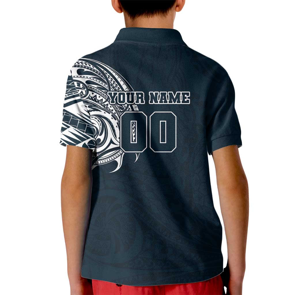 Personalized Carlton Blues Polynesian Kid Polo Shirt Tribal Chest and Sleeve Tattoo Heritage Warrior