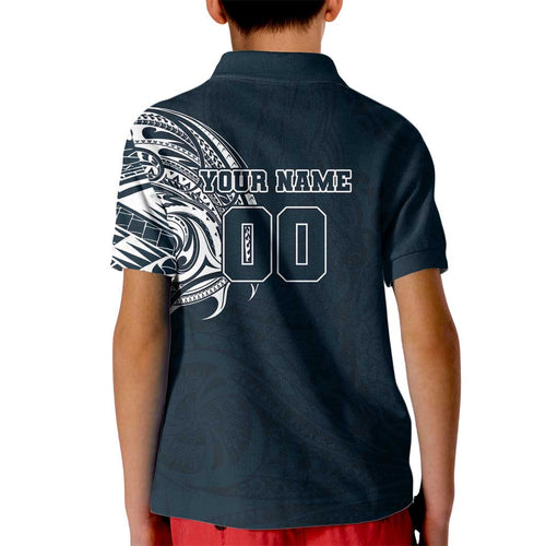 Personalized Carlton Blues Polynesian Kid Polo Shirt Tribal Chest and Sleeve Tattoo Heritage Warrior