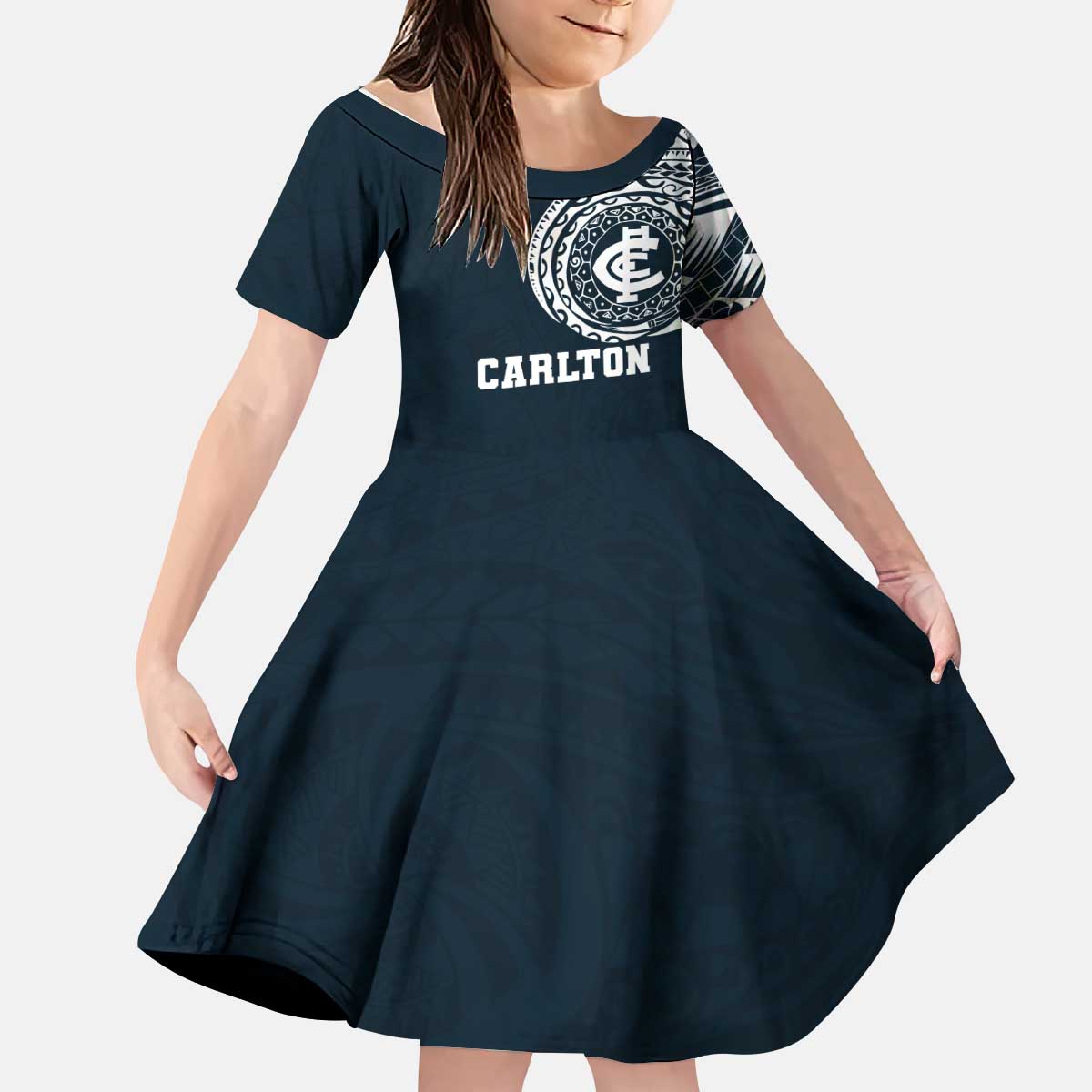 Personalized Carlton Blues Polynesian Kid Short Sleeve Dress Tribal Chest and Sleeve Tattoo Heritage Warrior