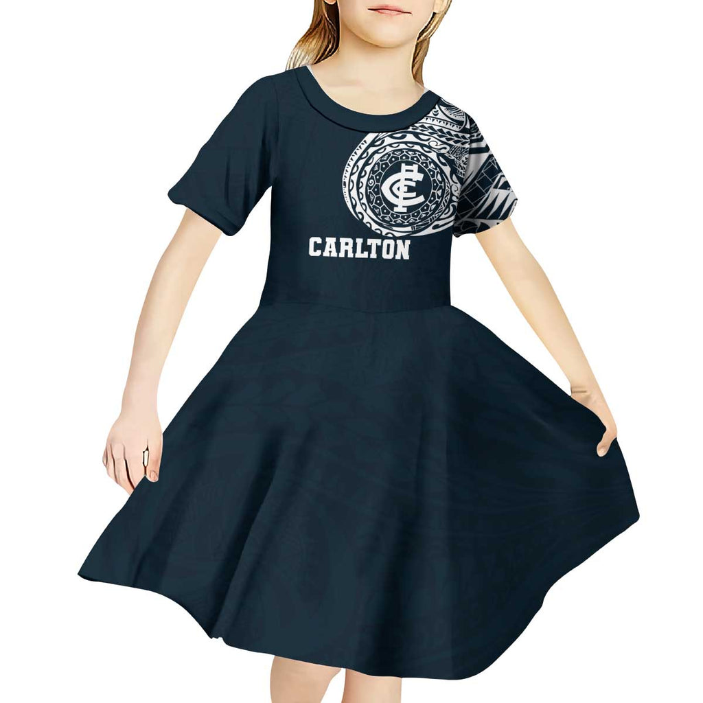 Personalized Carlton Blues Polynesian Kid Short Sleeve Dress Tribal Chest and Sleeve Tattoo Heritage Warrior