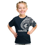 Personalized Carlton Blues Polynesian Kid T Shirt Tribal Chest and Sleeve Tattoo Heritage Warrior