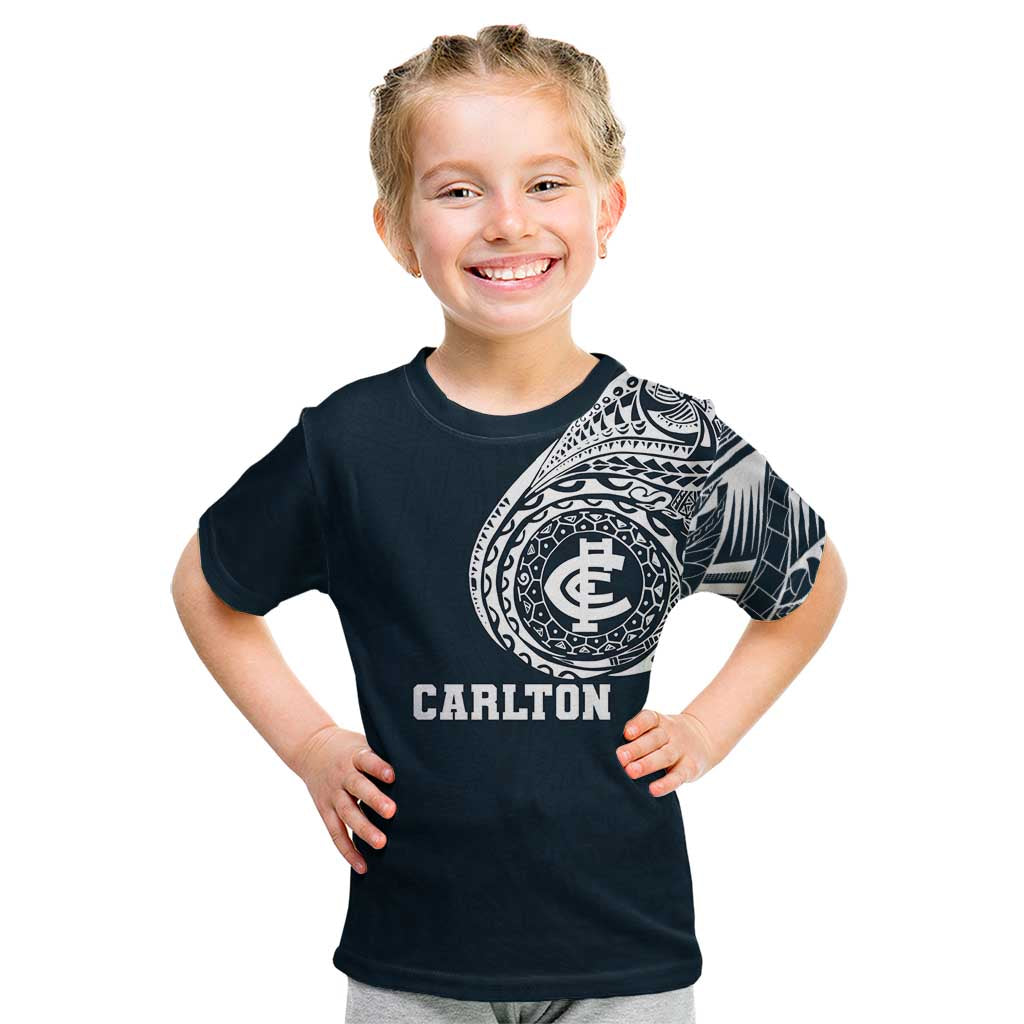 Personalized Carlton Blues Polynesian Kid T Shirt Tribal Chest and Sleeve Tattoo Heritage Warrior