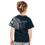 Personalized Carlton Blues Polynesian Kid T Shirt Tribal Chest and Sleeve Tattoo Heritage Warrior