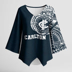 Personalized Carlton Blues Polynesian Kimono Sleeve Blouse Tribal Chest and Sleeve Tattoo Heritage Warrior