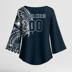 Personalized Carlton Blues Polynesian Kimono Sleeve Blouse Tribal Chest and Sleeve Tattoo Heritage Warrior
