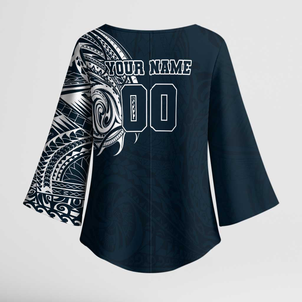 Personalized Carlton Blues Polynesian Kimono Sleeve Blouse Tribal Chest and Sleeve Tattoo Heritage Warrior