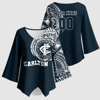 Personalized Carlton Blues Polynesian Kimono Sleeve Blouse Tribal Chest and Sleeve Tattoo Heritage Warrior