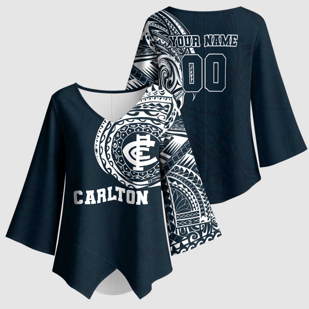 Personalized Carlton Blues Polynesian Kimono Sleeve Blouse Tribal Chest and Sleeve Tattoo Heritage Warrior