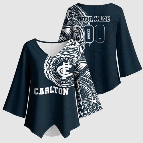 Personalized Carlton Blues Polynesian Kimono Sleeve Blouse Tribal Chest and Sleeve Tattoo Heritage Warrior