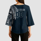 Personalized Carlton Blues Polynesian Kimono Sleeve Blouse Tribal Chest and Sleeve Tattoo Heritage Warrior