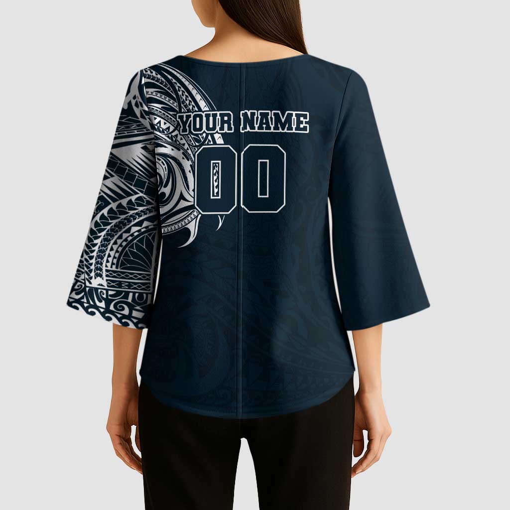 Personalized Carlton Blues Polynesian Kimono Sleeve Blouse Tribal Chest and Sleeve Tattoo Heritage Warrior