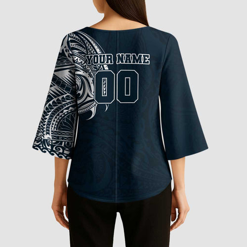 Personalized Carlton Blues Polynesian Kimono Sleeve Blouse Tribal Chest and Sleeve Tattoo Heritage Warrior