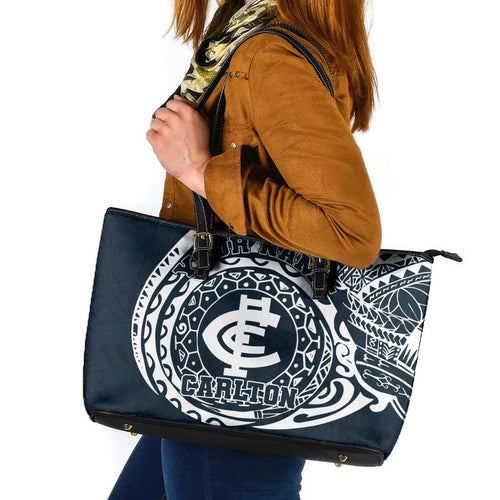 Personalized Carlton Blues Polynesian Leather Tote Bag Tribal Chest and Sleeve Tattoo Heritage Warrior