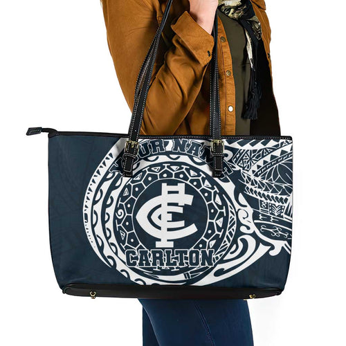 Personalized Carlton Blues Polynesian Leather Tote Bag Tribal Chest and Sleeve Tattoo Heritage Warrior
