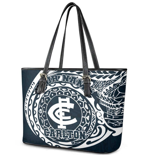 Personalized Carlton Blues Polynesian Leather Tote Bag Tribal Chest and Sleeve Tattoo Heritage Warrior