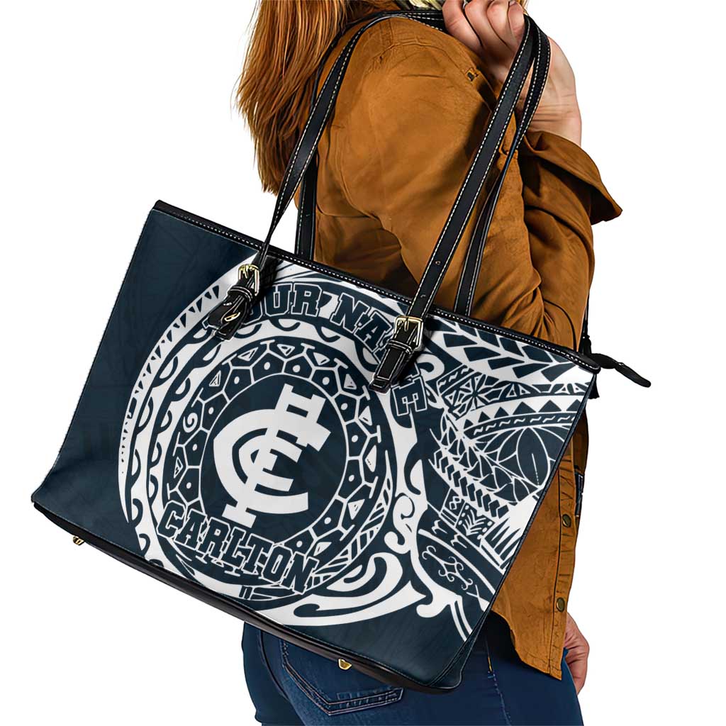 Personalized Carlton Blues Polynesian Leather Tote Bag Tribal Chest and Sleeve Tattoo Heritage Warrior