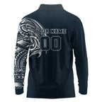 Personalized Carlton Blues Polynesian Long Sleeve Polo Shirt Tribal Chest and Sleeve Tattoo Heritage Warrior