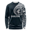 Personalized Carlton Blues Polynesian Long Sleeve Shirt Tribal Chest and Sleeve Tattoo Heritage Warrior